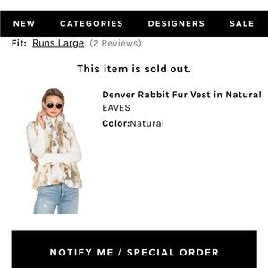 EAVES Denver Rabbit Fur Vest size XS/S